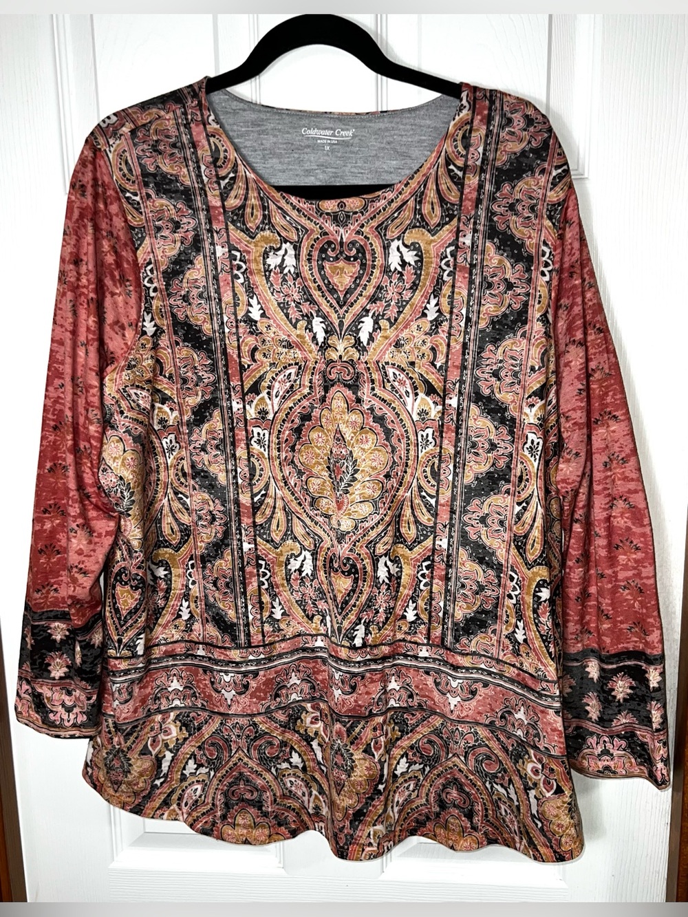 Coldwater Creek Blouse Top Boho Bohemian Long Sleeve Orange Plus Size 1X